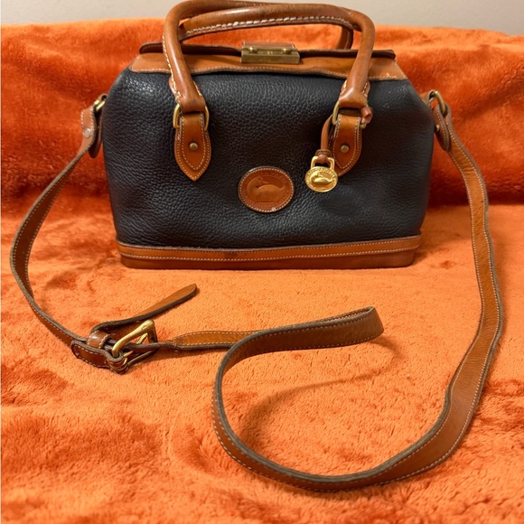 Dooney & Bourke Handbags - Vintage Dooney & Bourke AWL Doctor Satchel Black & Tan Made in USA